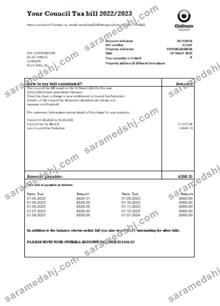 Oldham council tax business bill, SCR